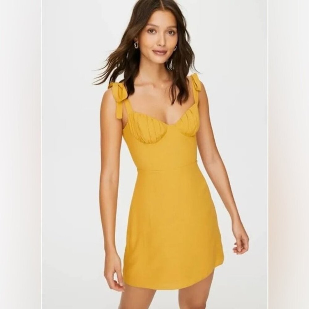 Aritzia Wilfred Cammy Mustard Mini Dress Size S